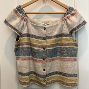 Madewell Texture & Thread Striped Button-Down Blouse - Cream, Blue, Yellow